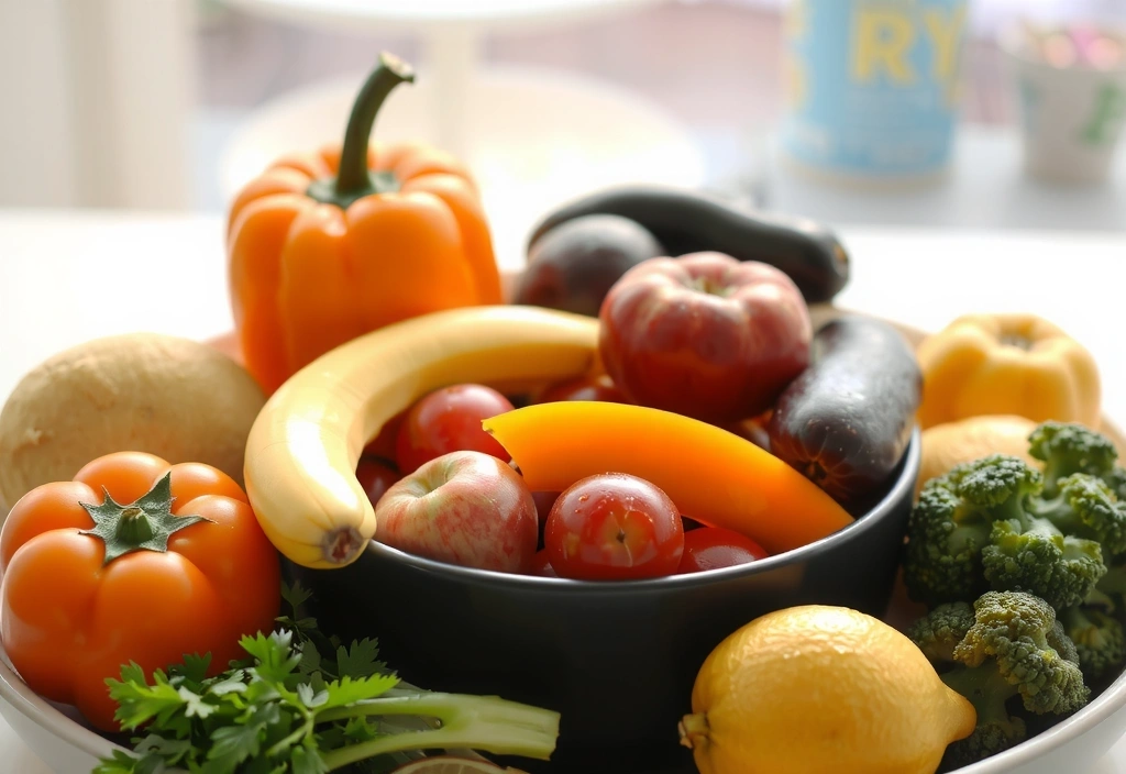 A vibrant bowl of fresh fruits and vegetables, symbolizing healthy nutrition.