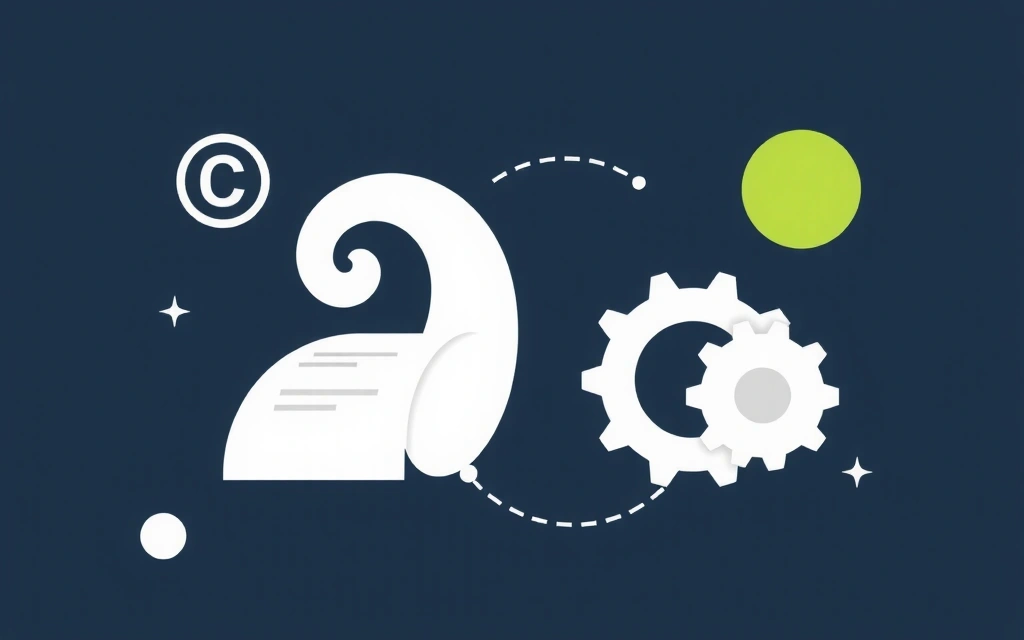 Abstract representation of digital copyright and intellectual property, with interlocking gears and document icons